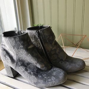Dina grey velvet booties 2 inch heels